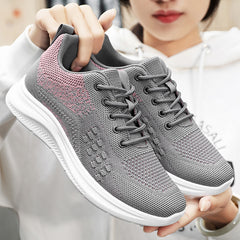 Women’s Lace-Up Breathable Sneakers – Lightweight Mesh Flat Casual Shoes