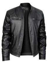 Men's Stand-up Collar Leather Jacket Business Casual Jacket