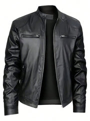 Men's Stand-up Collar Leather Jacket Business Casual Jacket