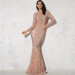 Sequined Long Sleeve Plus Size Vacation Style Dress