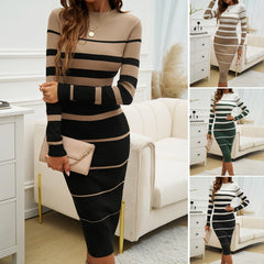Slim-Fit Contrast Long Sleeve Dress