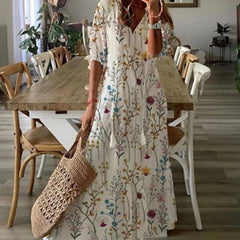 Women's Printed Medium Sleeve Long Dress