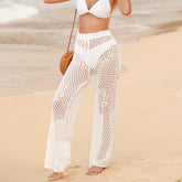 Female Solid Color Loose Fit Beach-cutout Printed Pants