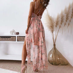 Women's Spaghetti Strap V-Neck Floral Sundress Flowy Fairy Style Summer Dress