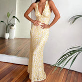 Popular Holiday V-neck Backless Slim Fit Hip Lace Dress