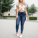 Women’s Multi-Pocket High-Stretch Mid-Rise Skinny Cargo Jeans