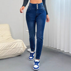 Women's Breasted Straight-leg Trousers Dark Blue Jeans