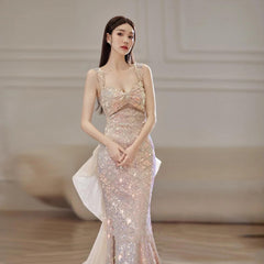 High-quality Fishtail Sequined Bridal Toast Dress