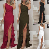 Slit Ruffled Large Evening Dress – Elegant Plus Size Formal Maxi Gown