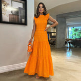 Women’s Flounced Sleeve Lace Waist-Tight Long Dress – Elegant Slim Fit Maxi Dress