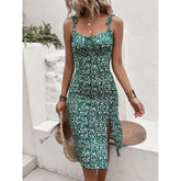 Women's Floral Print Tie Shoulder Split Thigh Sleeveless Boho Cami Dress