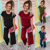 Women's New Casual Pockets Lace-Up Women's Trousers Solid Color Wide-Leg Jumpsuit