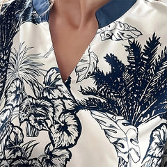 Women's Plus Size Elegant Floral Ink Painting Casual Tunic Dress Notched V Neck Long Sleeve Maxi Dress