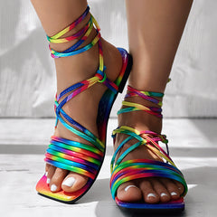 Women's Colorful Multi-Strap Flat Sandals, Comfortable Slip-On Shoes For Daily Wear, Stylish Ladies Footwear For Casual