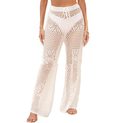 Female Solid Color Loose Fit Beach-cutout Printed Pants