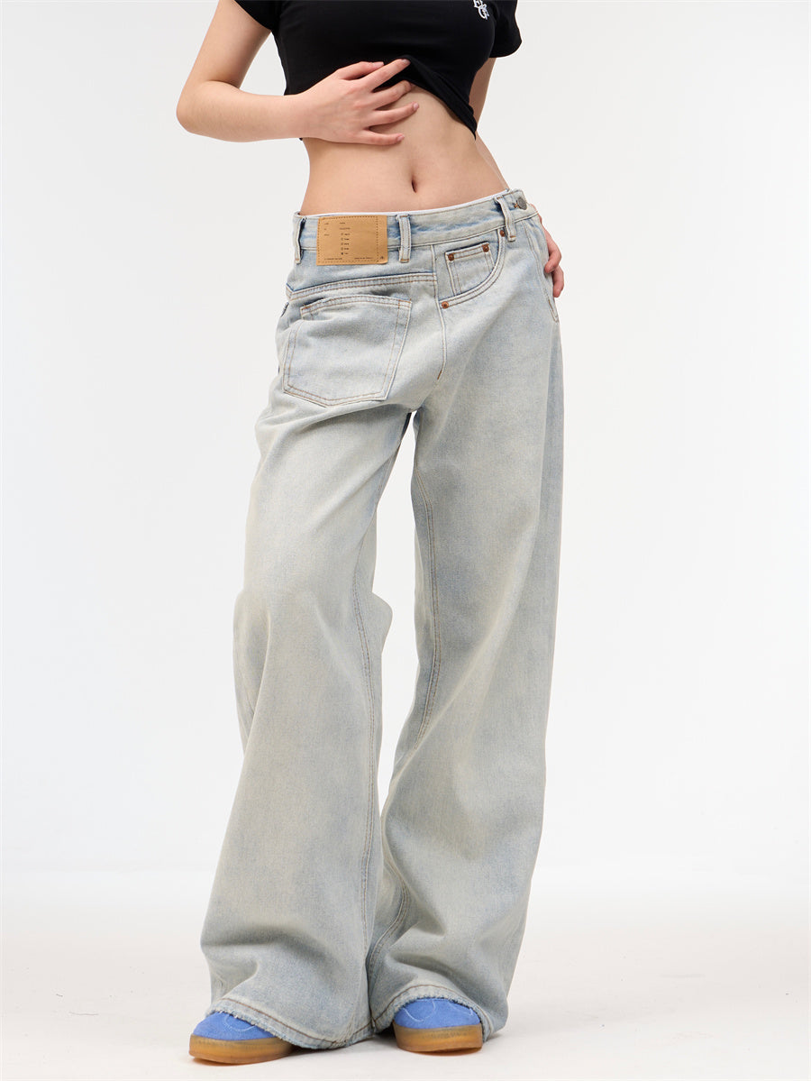 Women's Loose Retro Washed Light Colored Jeans
