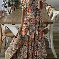 Women's Printed Medium Sleeve Long Dress