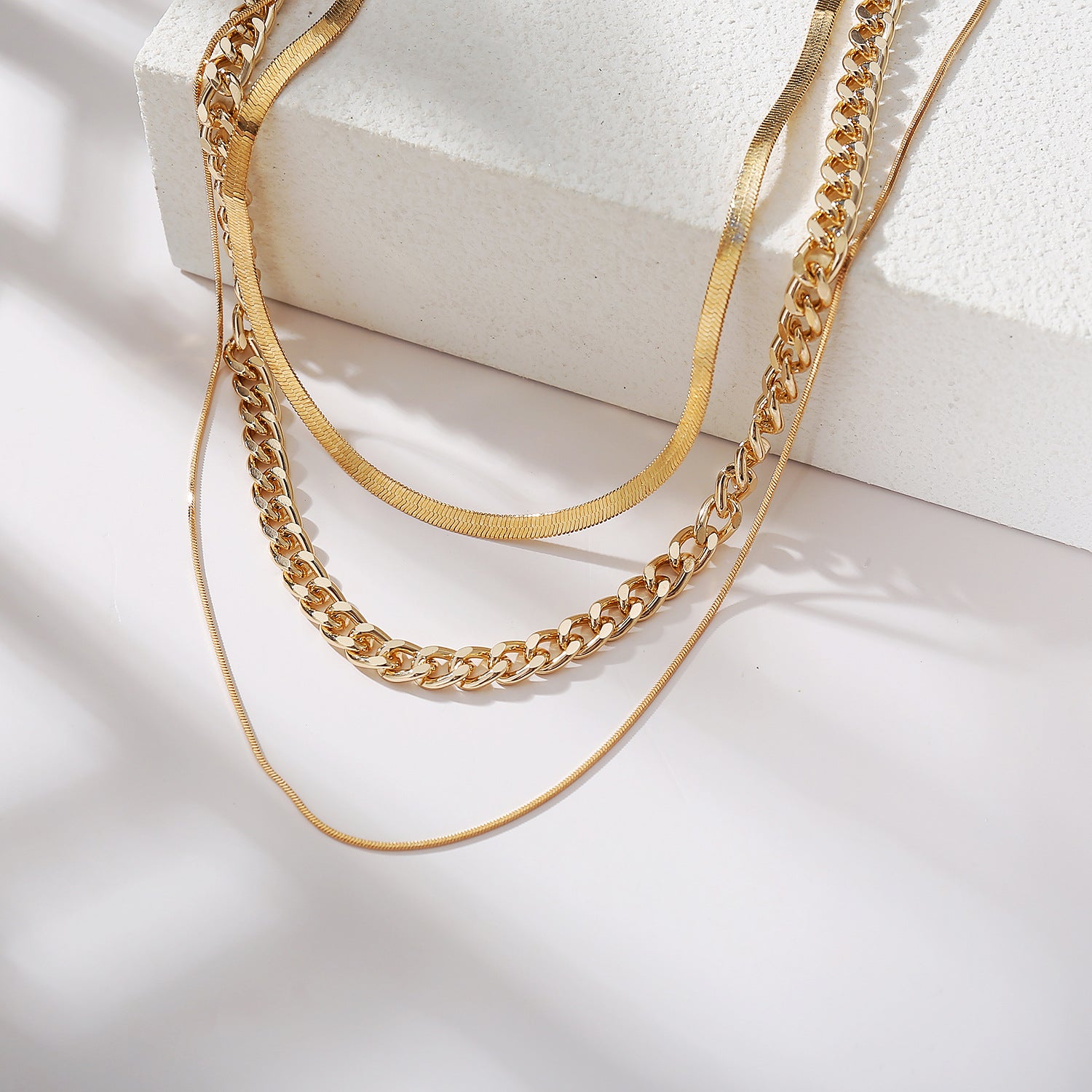 Multi-Layer Thick Chain Stacking Necklace Personality Three-Layer Clavicle Chain