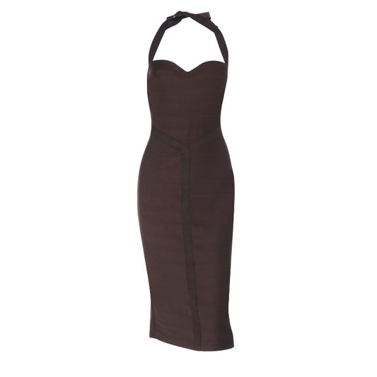 Knitted wide pit tie neck tight dress