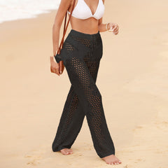 Female Solid Color Loose Fit Beach-cutout Printed Pants