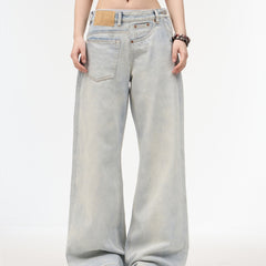 Women's Loose Retro Washed Light Colored Jeans