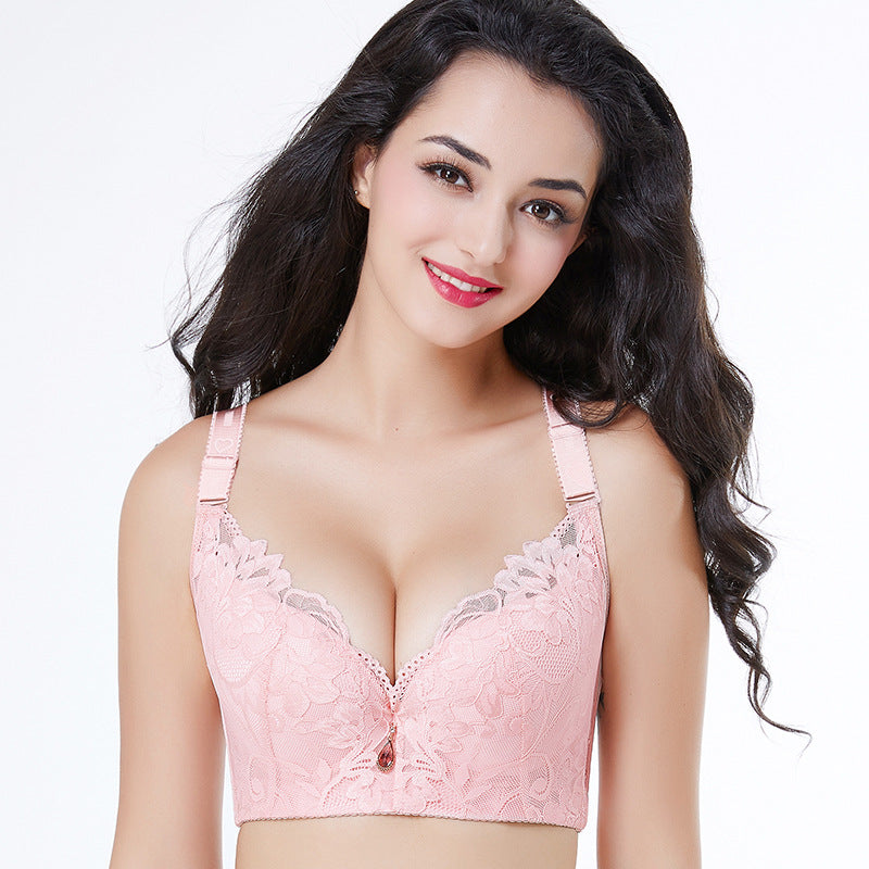 Adjustable Solid Color Lace Big Cup Thin Bra Women's Underwear