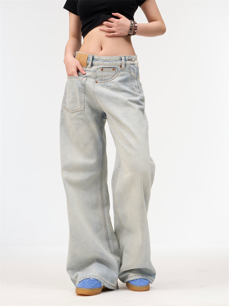 Women's Loose Retro Washed Light Colored Jeans