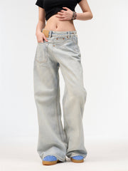 Women's Loose Retro Washed Light Colored Jeans