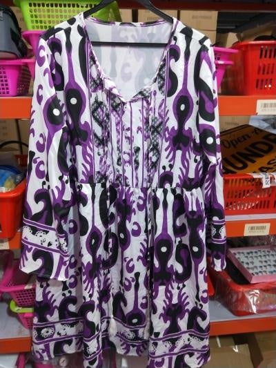 Short-sleeved Ethnic Style Skirt With Loose Waist And Purple Print Dress