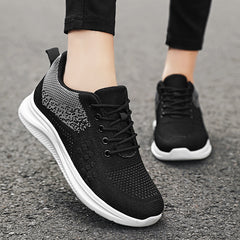 Women’s Lace-Up Breathable Sneakers – Lightweight Mesh Flat Casual Shoes
