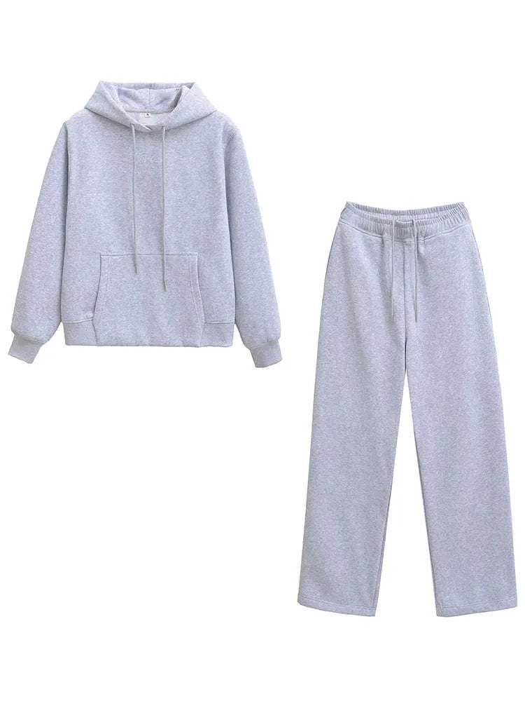 HH Female Autumn Fashion Sports Style Set Long Sleeves Hooded Sweatshirt Top+Elastic Waist Straight Pants 2025 Casual Solid Set