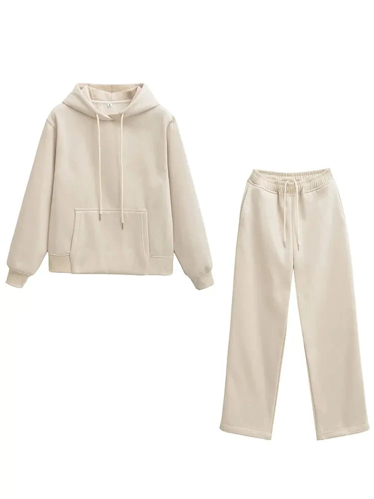 HH Female Autumn Fashion Sports Style Set Long Sleeves Hooded Sweatshirt Top+Elastic Waist Straight Pants 2025 Casual Solid Set