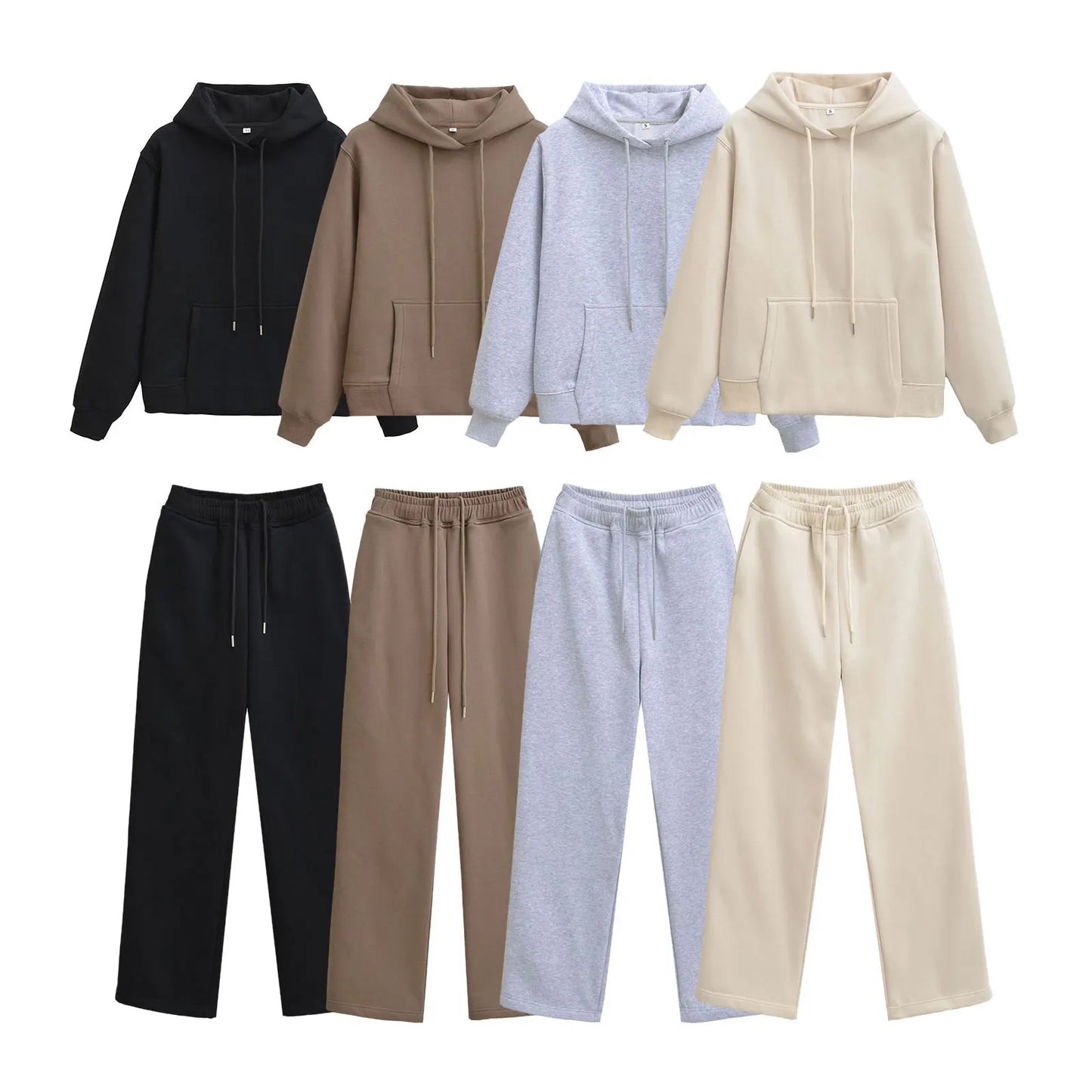 HH Female Autumn Fashion Sports Style Set Long Sleeves Hooded Sweatshirt Top+Elastic Waist Straight Pants 2025 Casual Solid Set