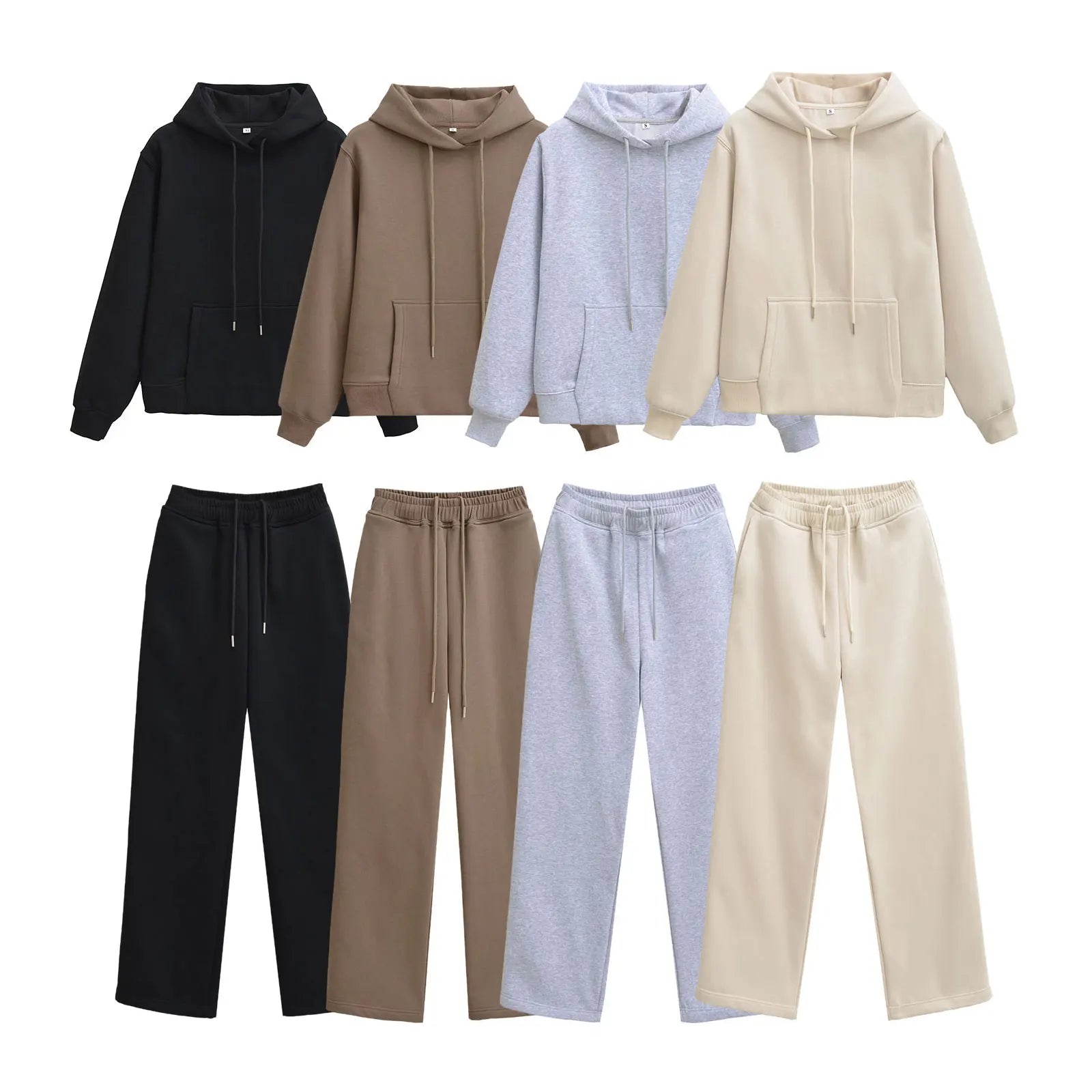 HH Female Autumn Fashion Sports Style Set Long Sleeves Hooded Sweatshirt Top+Elastic Waist Straight Pants 2025 Casual Solid Set