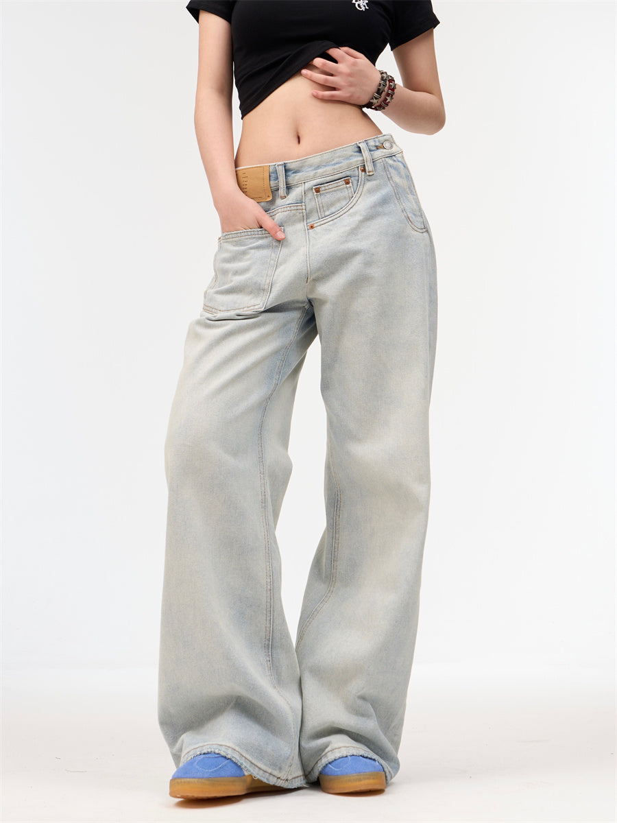 Women's Loose Retro Washed Light Colored Jeans