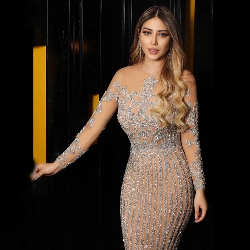 New Women's Sexy Bronzing Long-sleeved Dress