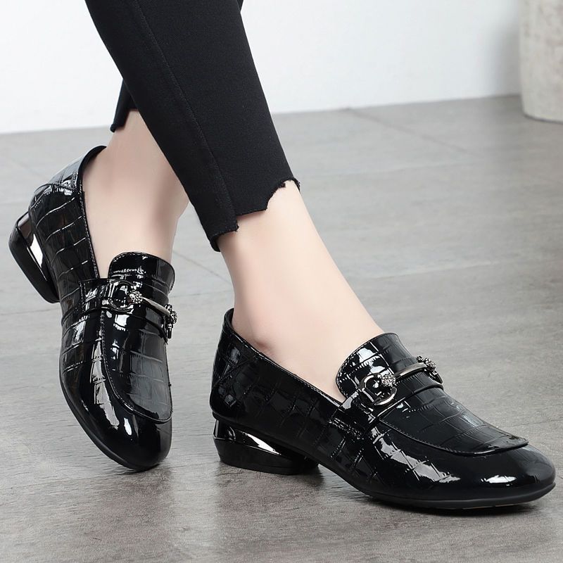 Soft Leather British Style Leather Shoes Shiny Leather Slip-on Two-way Shoes
