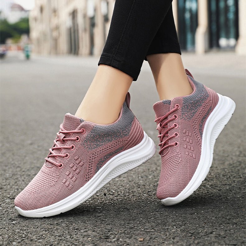 Women’s Lace-Up Breathable Sneakers – Lightweight Mesh Flat Casual Shoes